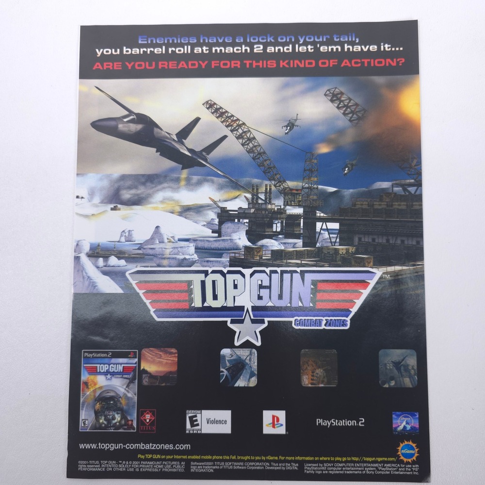 Top Gun Combat Zones Print Ad Vintage Y2K Video Game Room PlayStation 2 Retro